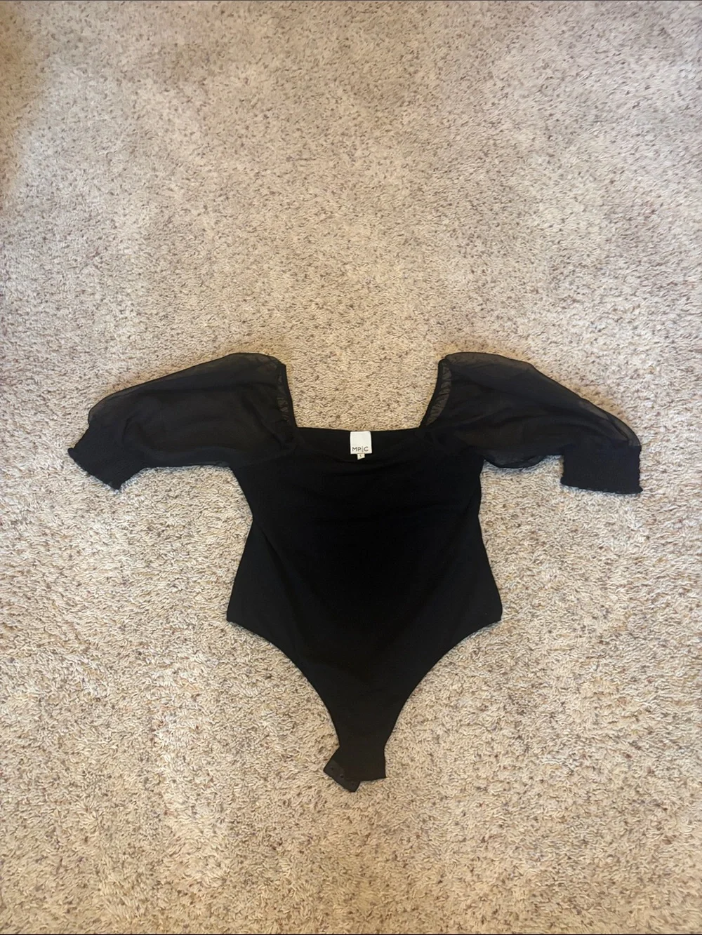 Black Puff-Sleeve One-Piece Bodysuit